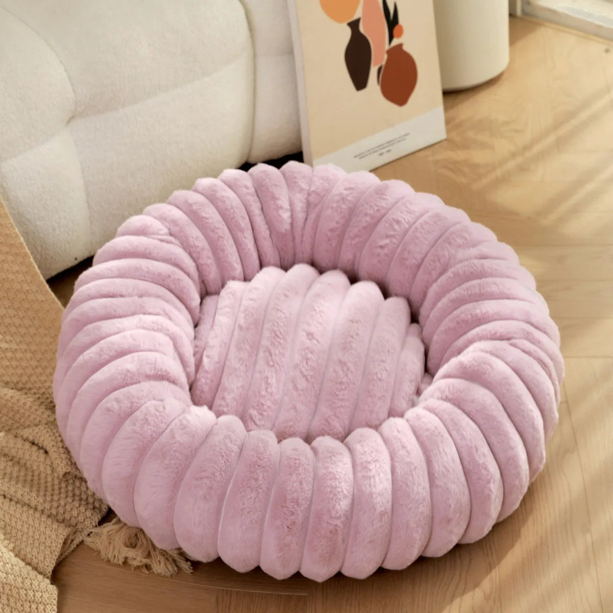 Round Plush Dog Bed for Medium Pets, Winter Soft Nest