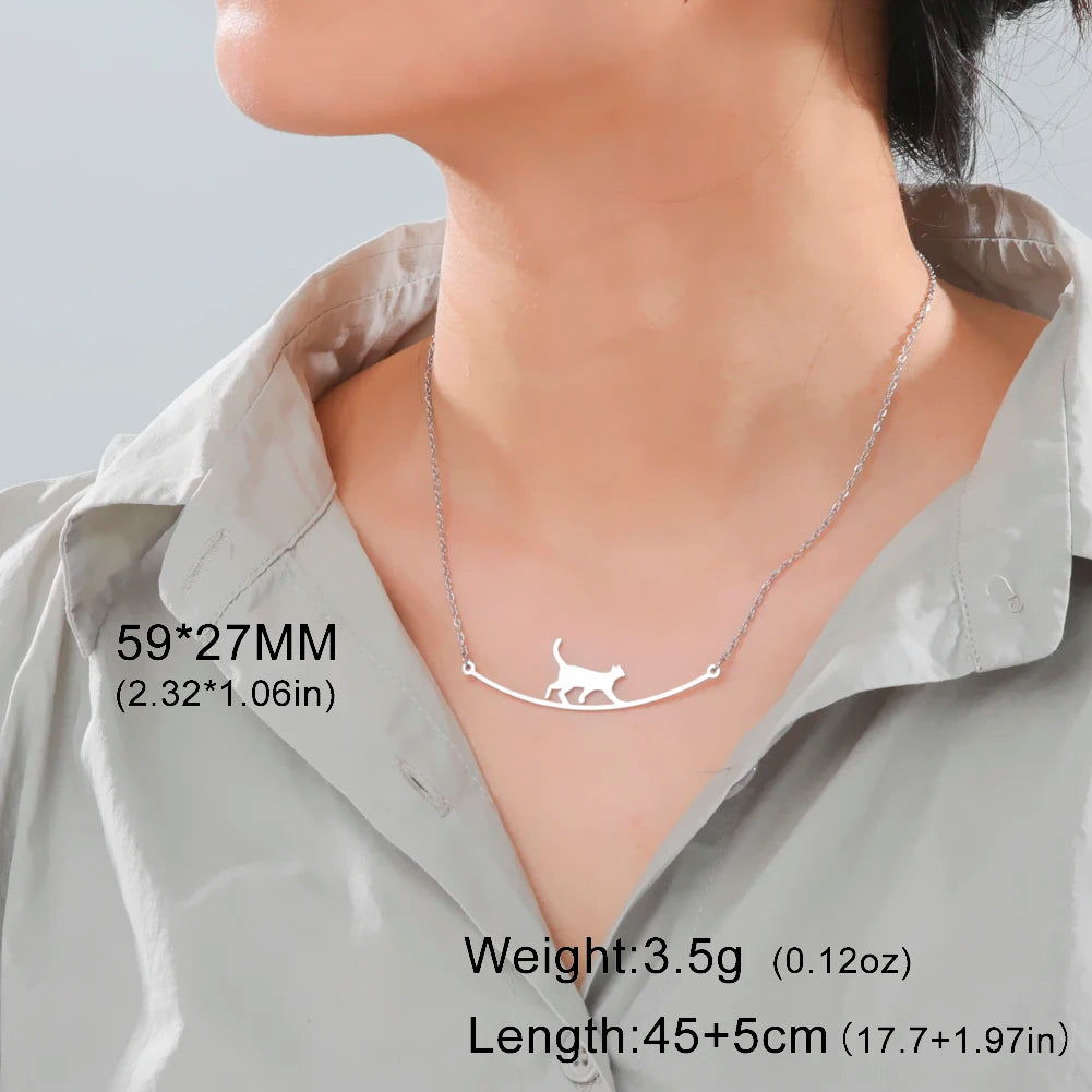 Unift Lovely Cat Pendant Necklace for Women Girl Stainless Steel Neck Chain Choker Pet Kitten Animal Kid Daughter Jewelry Gift