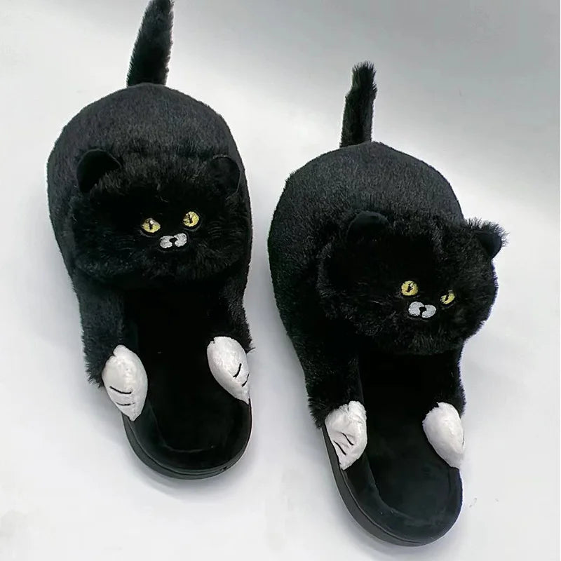 Cuddly Hug Cat Slippers Women Men Winter Home Slides Kawaii Floor Shoes Furry Slippers Girl White Mules Funny Cute Gift Slippers