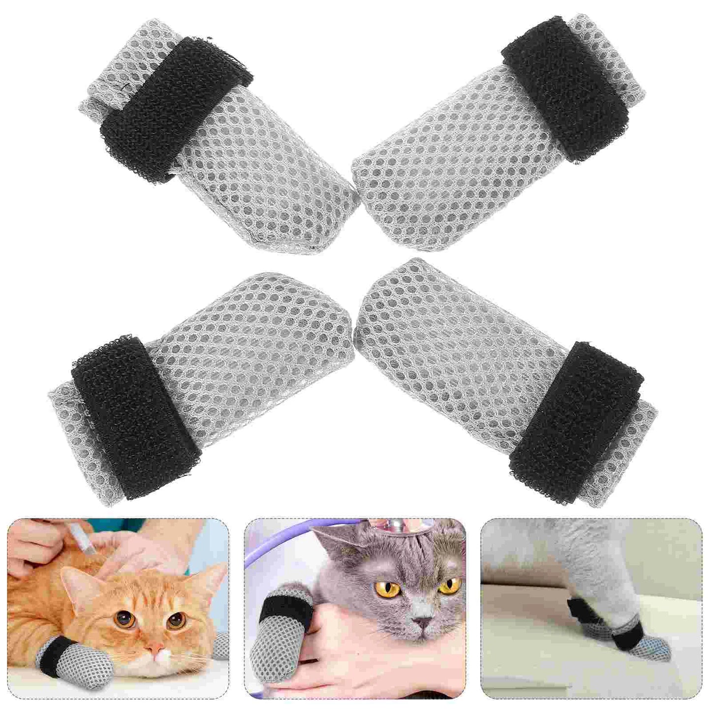 4 Pcs Cat Feet Scratch Protector Kitten Claw Caps Socks for Cats Mittens Indoor Anti Booties Polyester Nails Shoes