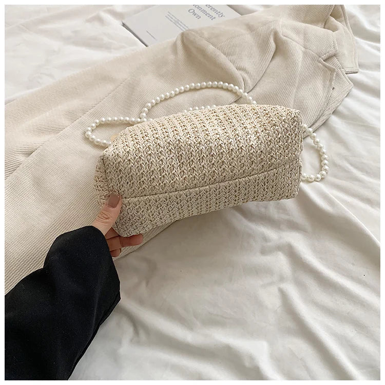 Design Woven Straw Clip Handbags and Purses Shouler Crossbody Bags for Women New Vintage Summer Beach Ladies Messenger Bags
