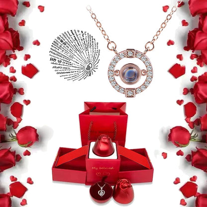 I Love You Necklace With Rose Gifts Box 100 Languages Projection Pendant Jewelry For Girlfriend 2023 New In Romantic Accessories