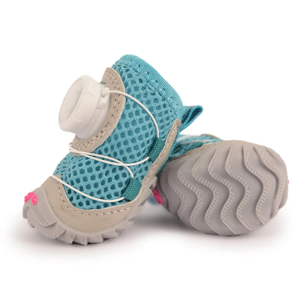 4pcs/set Protecting Breathable Dog Mesh Shoes Adjustable Anti-slip Pet Boots Thin Soft Sole Dog Sneakers Summer Season