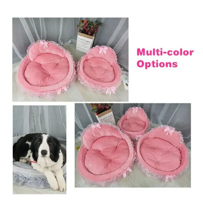 Cute Bow Lace Dog Bed Small Puppy Mattresses Sleeping Mat On The Floor Warm Mat Detachable Pet Dog Basket Pet Beds Furnitures