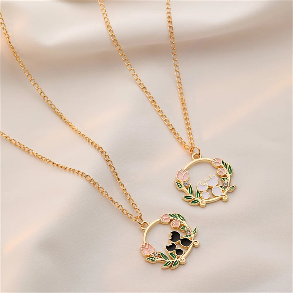 Cute Cat Bunny Sika Deer Necklace for Women Kids Fashion Cartoon DIY Animal Pendant Necklace Party Jewelry Accessories Gift