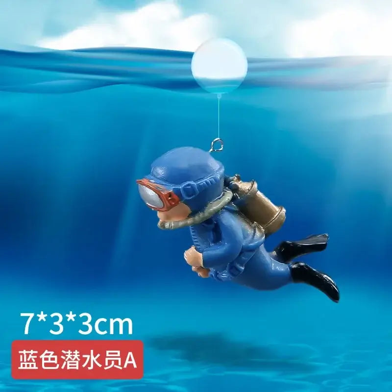 Cute Luminous Green Mini Diver Simulated Floating Frogman Kawaii Miniature Figures Fish Tank Aquarium Decoration Ornaments