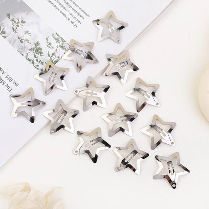 Petshomesupplies 10/100Pcs Silver Star Hair Clips for Girls Filigree Star Metal Snap Clip Hairpins Barrettes Hair jewelry Nickle Free Lead Free