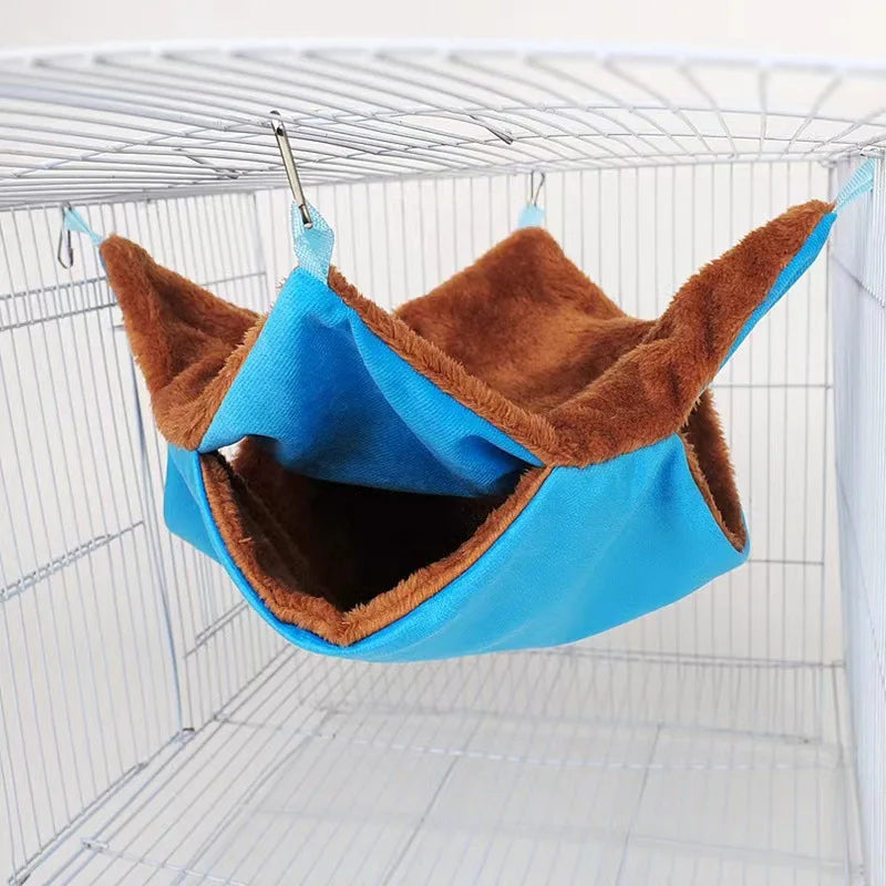 Solid Color Winter Pet Hammock Double Layer Thick Plush Hamster Hammock Chinchilla Guinea Pig Ferret Sleeping Bag Hamster Cage