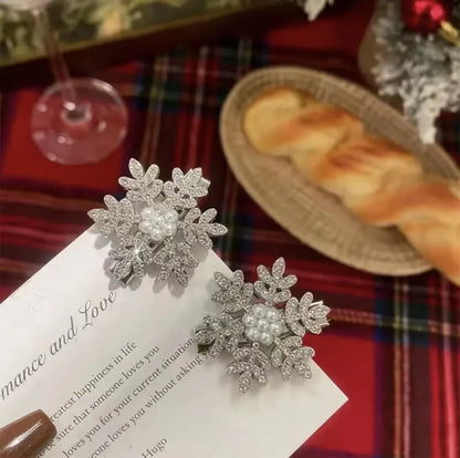 Petshomesupplies /5pcs Snowflake Rhinestone Hair Clips Crystal Hairpin for Women Barrette Wedding Bridal Christmas Ornaments Hair Accessories