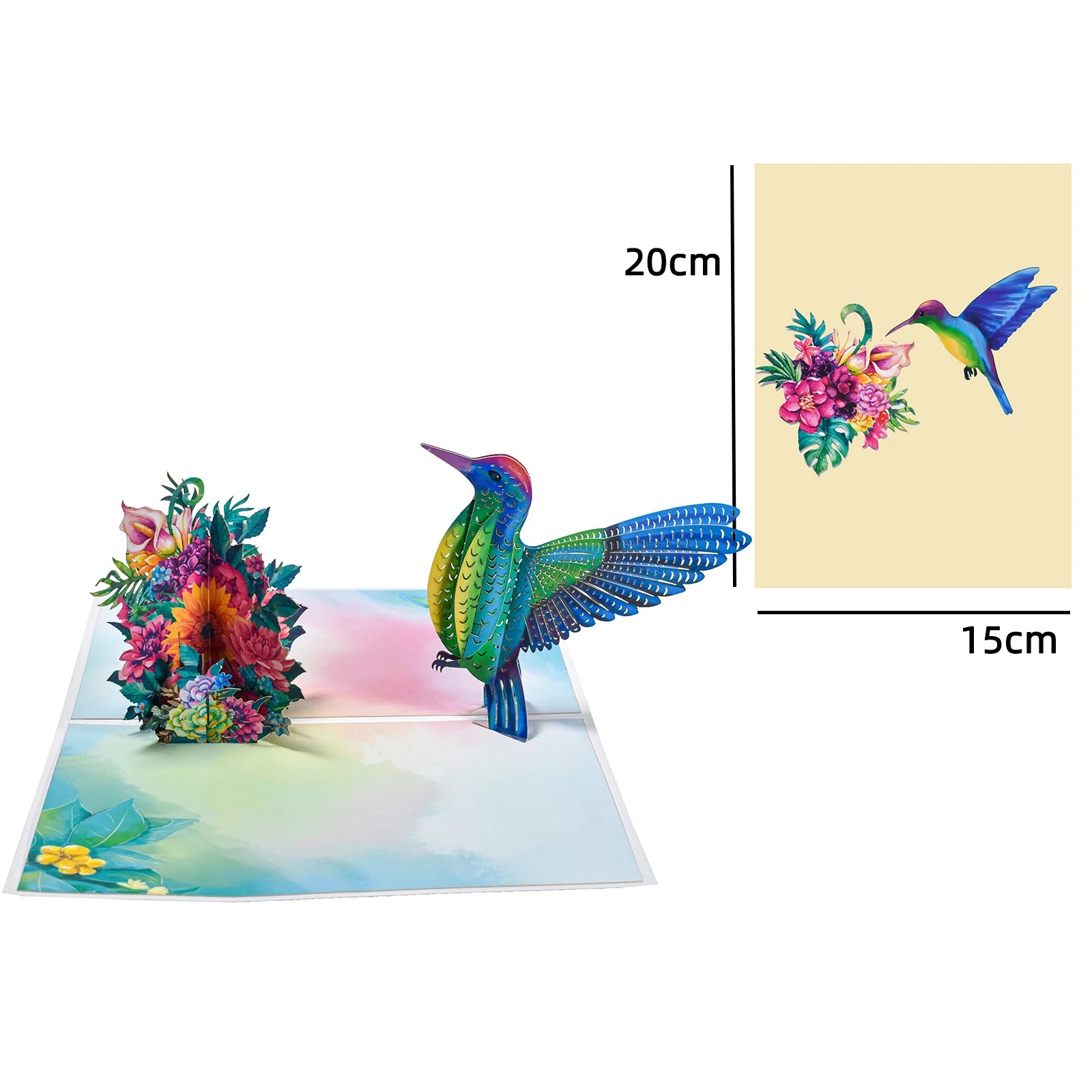 3D Pop Up Hummingbird Birthday Card with Envelope Animal Greeting Cards Handmade Gift Mothers Day Anniversary