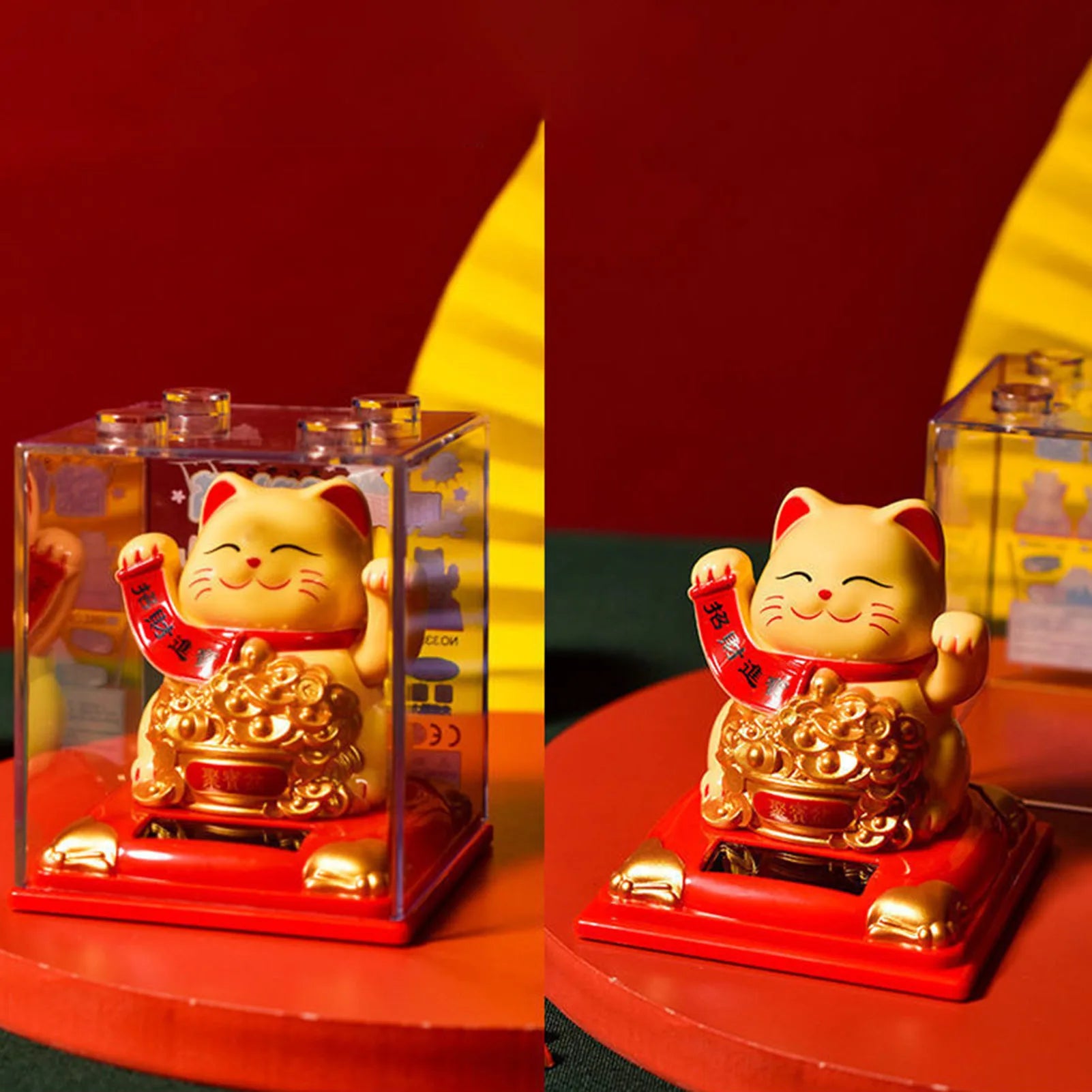 Solar Powered Maneki Neko Lucky Cat Welcoming Chinese Lucky Cat Waving