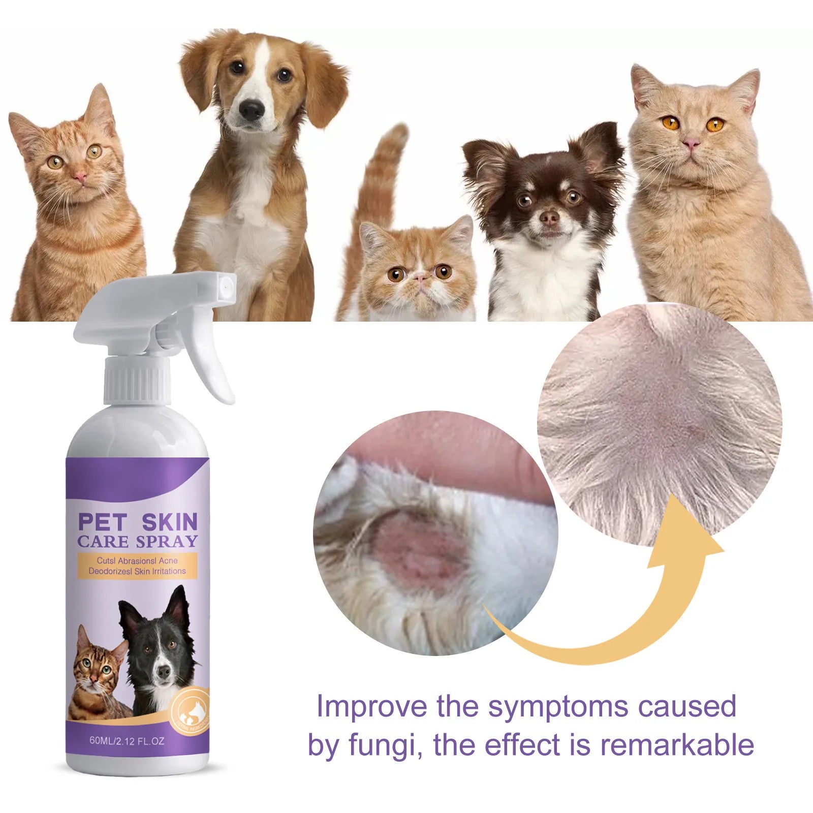 60ml Pet Relieving Skin Spray Relieving Dog And Cat Skin Itching Removing Mites Relieving Itching Disinfection Of Skin Diseases