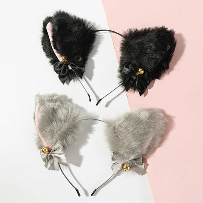 Cat Ear Bow Headband Necklace Cat Claw Gloves Cosplay Plush Bell Hairband Women Girl Masquerade Party Headwear Hair Accessories