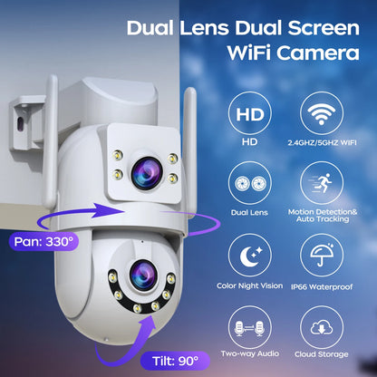 Jooan 4K 8MP 高清 Wifi PTZ 攝影機戶外 5G Wifi 雙鏡頭安全 IP 攝影機 5 倍變焦 AI 追蹤 ONVIF CCTV 監控攝影機