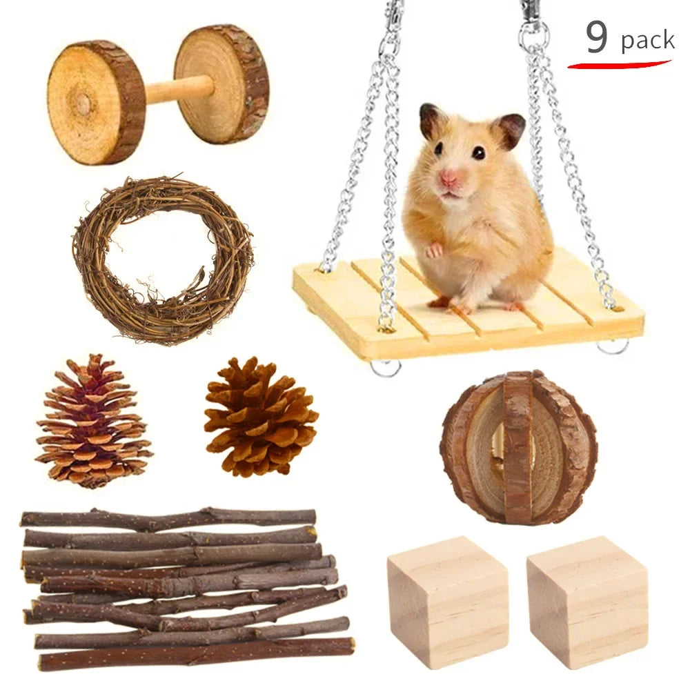 Combination Hamsters Rabbit Rat Toys Hamster Toys Set Pet Rabbit Guinea Pig Parrot Play Molar Wooden Supplies