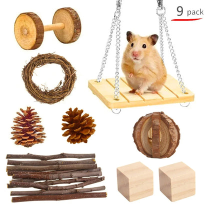 Combination Hamsters Rabbit Rat Toys Hamster Toys Set Pet Rabbit Guinea Pig Parrot Play Molar Wooden Supplies
