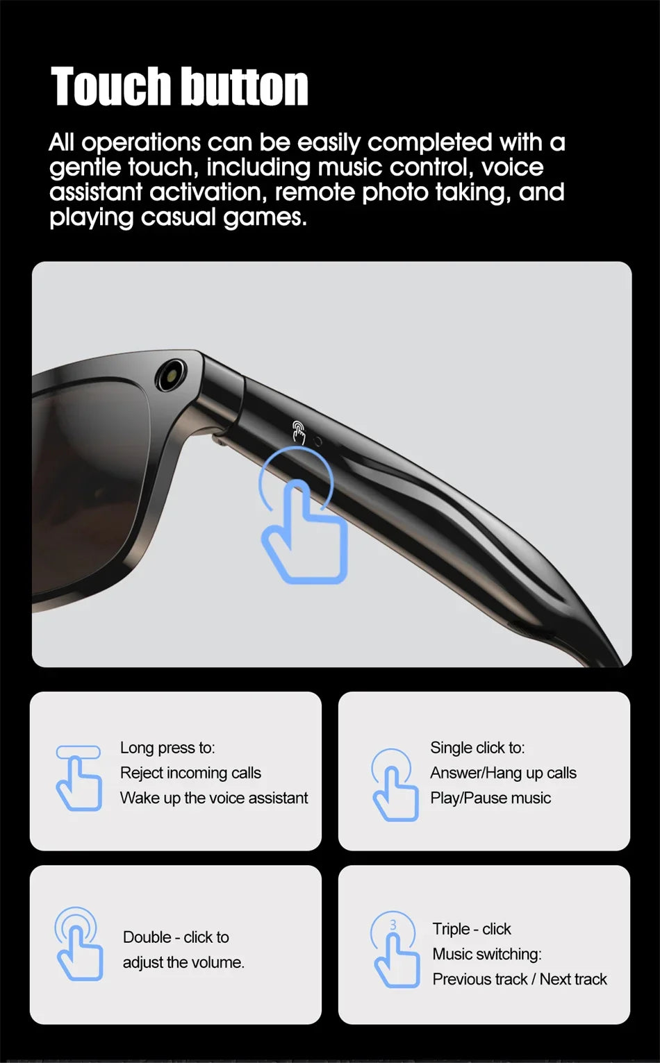 Xiaomi 1080P HD AI Smart Glasses Chat GPT 100MP Camera Bluetooth Call 260Mah Battery Voice Assistant Control Smart Glasses Hot