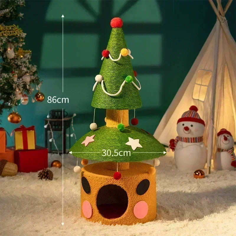 Christmas Cat Climbing Frame Cat Tree Integrated Snowman Pet Climbing Frame Occupying Sisal Wear-resistant Cats Scratch Pole Toy