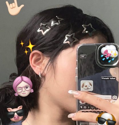 Petshomesupplies 10/100Pcs Silver Star Hair Clips for Girls Filigree Star Metal Snap Clip Hairpins Barrettes Hair jewelry Nickle Free Lead Free