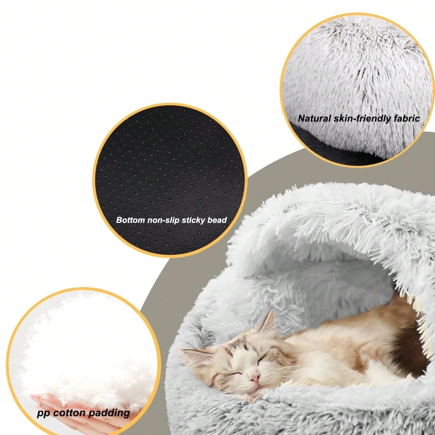 Soft Plush Pet Bed with Cover Round Cat Bed Pet Mattress Warm Cat Dog 2 in 1 Sleeping Nest Cave for Small Dogs