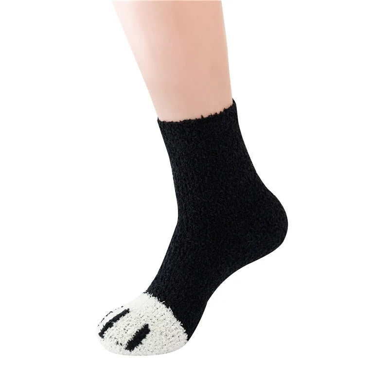 Women Winter Warm Fluffy Socks Cute Animal Claw Cat Paw Footprint Fuzzy Socks Female Thick Coral Fleece Home Floor Sleep Socks