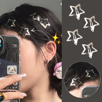 Petshomesupplies 10/100Pcs Silver Star Hair Clips for Girls Filigree Star Metal Snap Clip Hairpins Barrettes Hair jewelry Nickle Free Lead Free