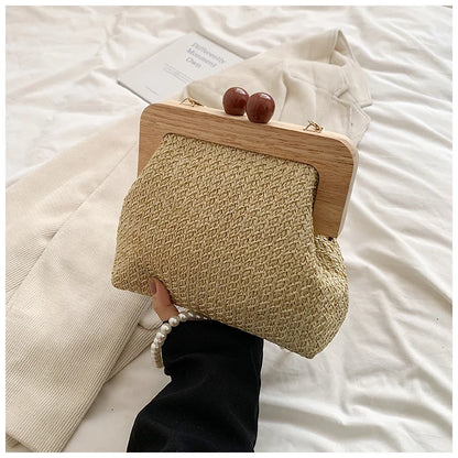 Design Woven Straw Clip Handbags and Purses Shouler Crossbody Bags for Women New Vintage Summer Beach Ladies Messenger Bags