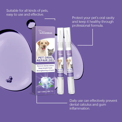 2pcs 3ml Pet Teeth Cleaning Gel Fresh Breath Tooth Whitening Toothbrush Tartar Removal Oral Care Teeth Repairing Dog Dental Pen
