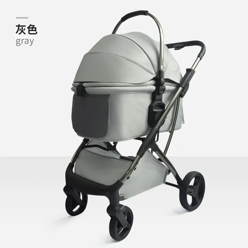 Luxury Pet Stroller with High View and Detachable Carrier Bag for Small and Medium Dogs and Cats