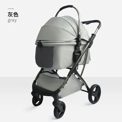 Luxury Pet Stroller with High View and Detachable Carrier Bag for Small and Medium Dogs and Cats