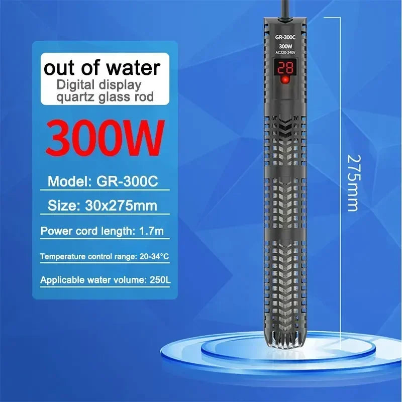 500W Fish Tank Heater Rod Red Parrot Non-explosive Glass Digital Display Aquarium Thermostat Automatic For Heating Water Tanks