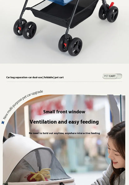 Detachable Pet Stroller Frame Basket With Feeding Tray One Click Fold System Lightweight Portable For Cats Dogs Pet Carrier