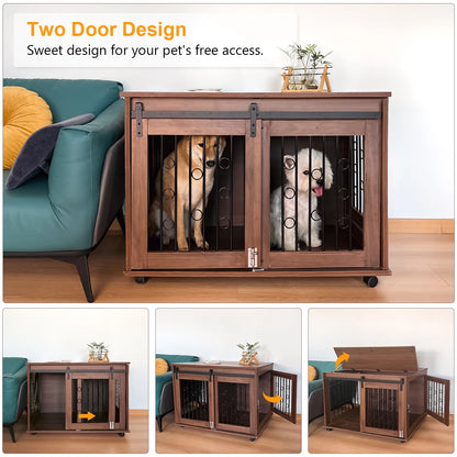 Luxury Wooden Dog Crate with Doors for Small Animals