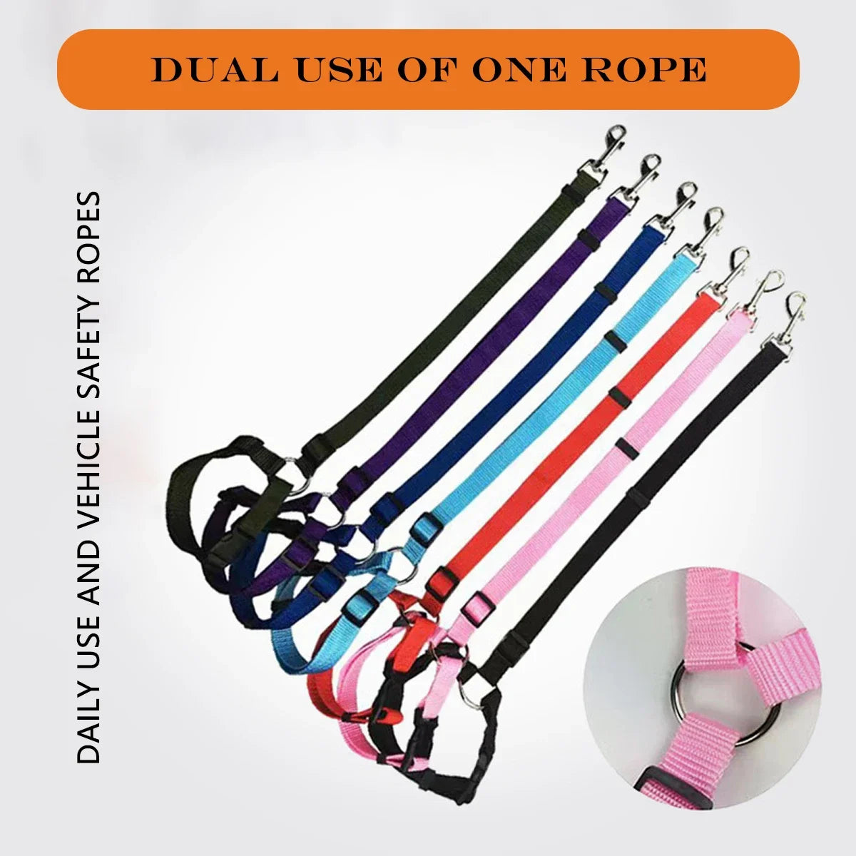 Solid Color Two-in-one Pet Car Seat Belt Nylon Lead Leash Backseat Safety Belt Adjustable Dogs Harness Collar Pet Accessories