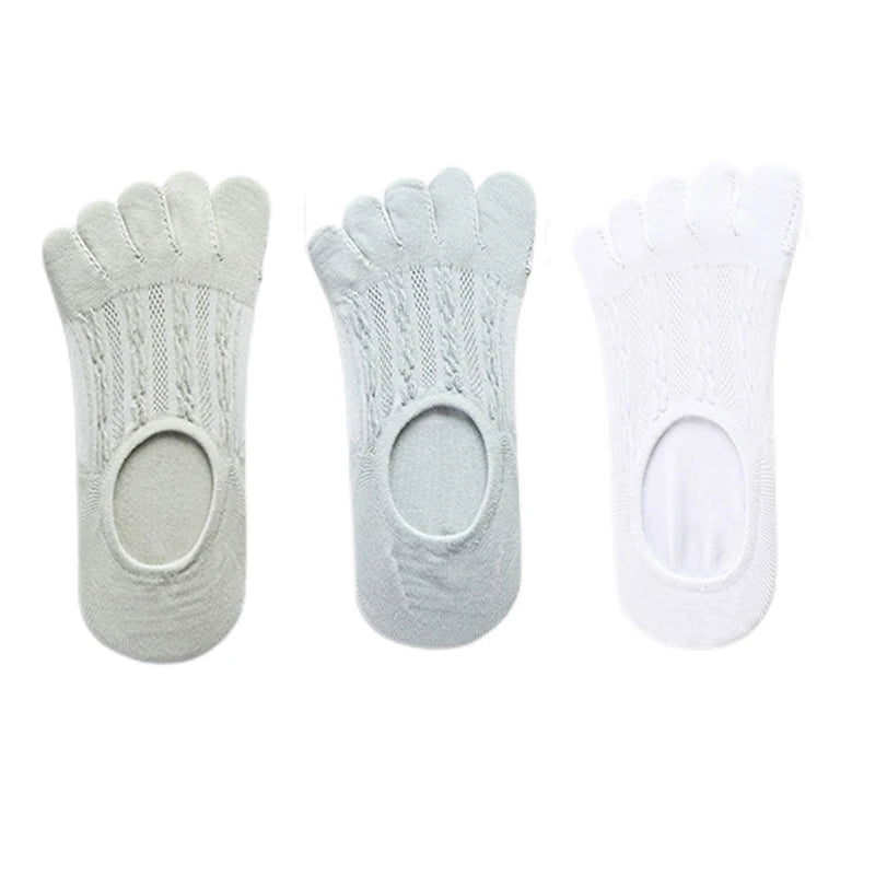 3Pairs Women's Socks Fashion Cotton Breathable Invisible Ankle Short Boat Socks Open Toe Sweat-absorbing Elasticity Ladies Sox