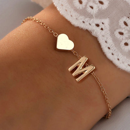Fashion English Initial Letter Heart Bracelet DIY Personalized Name Bracelets Girls Women Anniversary Jewelry Gifts
