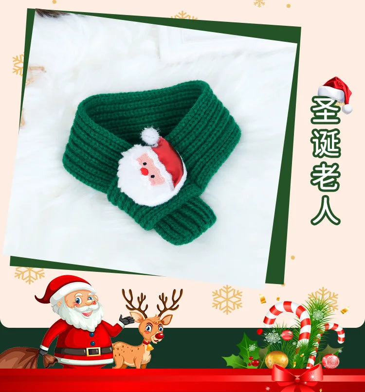 New Pet Knitted Christmas Scarf Cat Dog Yarn Cartoon Elk Snowman Warm Plush Hat Set Dog Accessories for Small Dogs