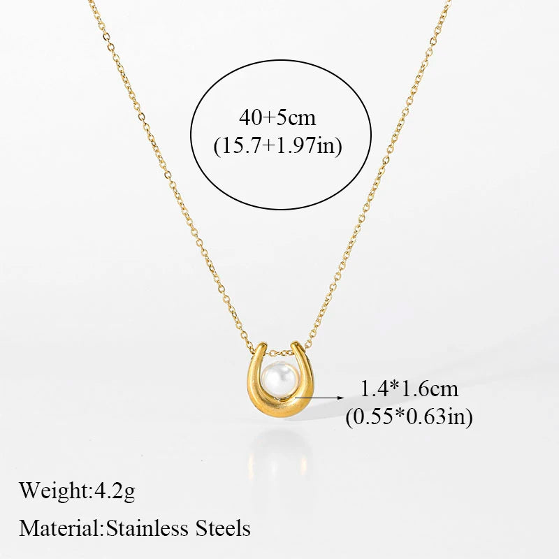 EILIECK 316L Stainless Steel Moon Pearl Zircon Puppy Pendant Necklace For Women Girl New Fashion Neck Chain Jewelry Gift Bijoux