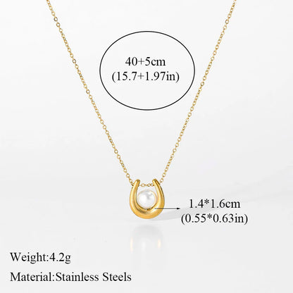 EILIECK 316L Stainless Steel Moon Pearl Zircon Puppy Pendant Necklace For Women Girl New Fashion Neck Chain Jewelry Gift Bijoux