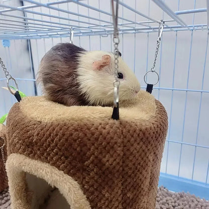 小動物寵物屋倉鼠窩樹樁形圓形吊床豚鼠雪貂松鼠兔子冬季保暖棉床