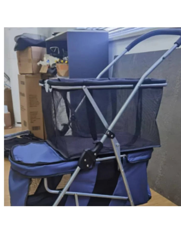 New Pet Cart Foldable Shopping Cart Separation Cat Bag Double-layer Large-capacity Dog Walking Cart
