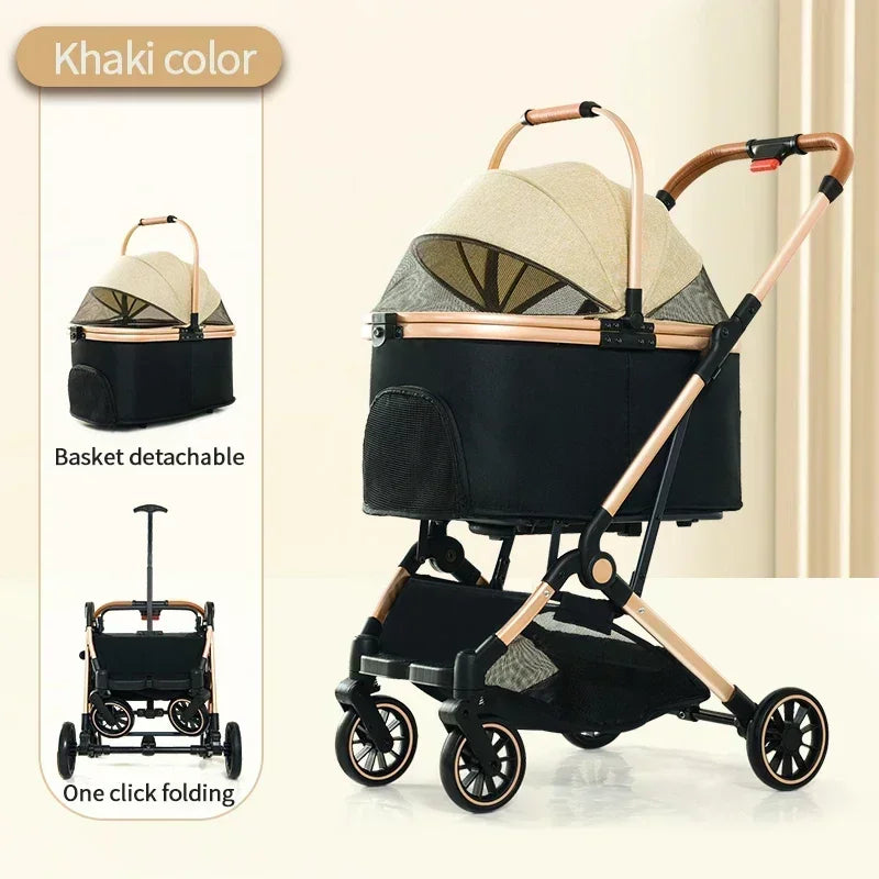 4 in 1 Pet Stroller, Folding Light weight Cat &Dog Stroller with Detachable Carrier, 180° Reversible Canopy, All Terrain 4-Wheel