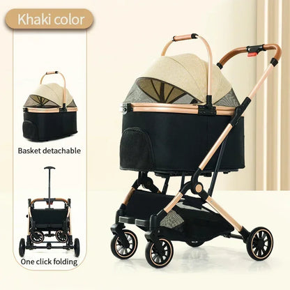 4 in 1 Pet Stroller, Folding Light weight Cat &Dog Stroller with Detachable Carrier, 180° Reversible Canopy, All Terrain 4-Wheel
