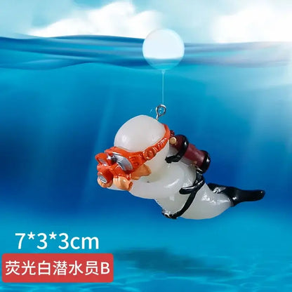 Cute Luminous Green Mini Diver Simulated Floating Frogman Kawaii Miniature Figures Fish Tank Aquarium Decoration Ornaments