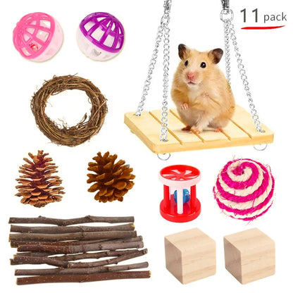 Combination Hamsters Rabbit Rat Toys Hamster Toys Set Pet Rabbit Guinea Pig Parrot Play Molar Wooden Supplies