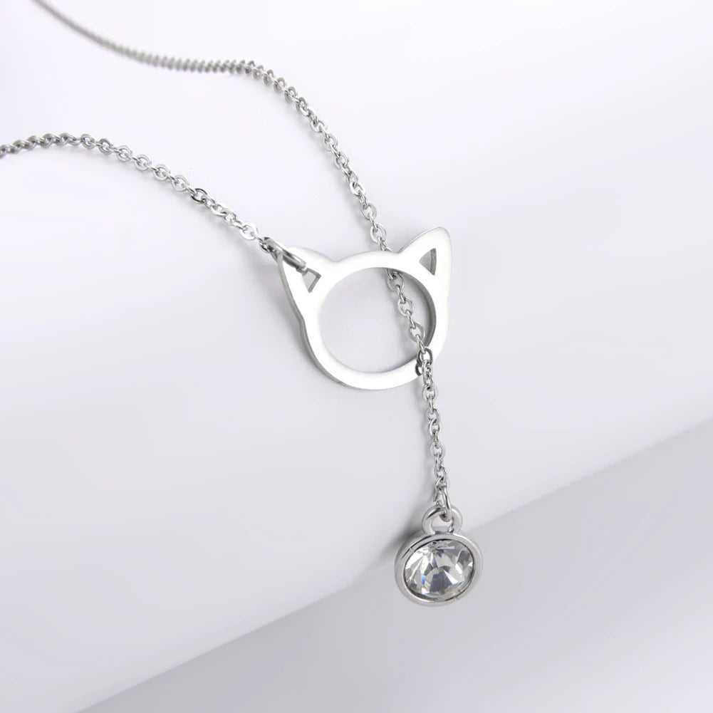 Unift Lovely Cat Pendant Necklace for Women Girl Stainless Steel Neck Chain Choker Pet Kitten Animal Kid Daughter Jewelry Gift