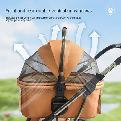Luxury Pet Stroller with High View and Detachable Carrier Bag for Small and Medium Dogs and Cats