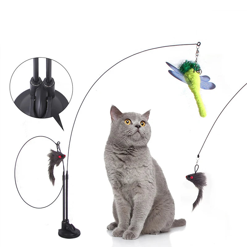 Cat Toys Simulation Bird interactive Sucker Feather Bird with Bell Cat Stick Toy for Kitten Playing Teaser Wand Toy Cat Supplies