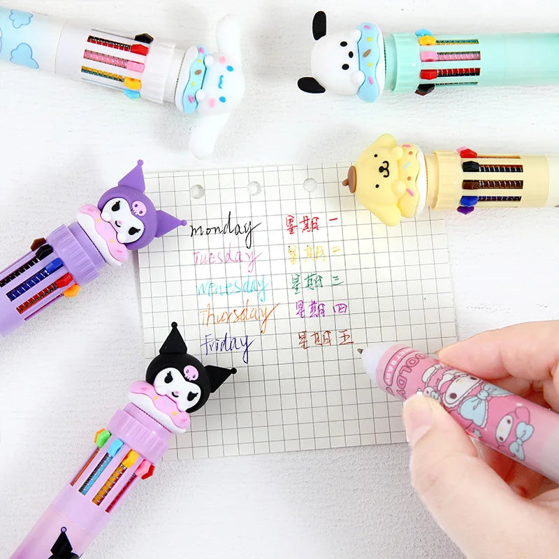 Sanrio Cartoon Ballpoint Pen 18/36pcs Kuromi Hello Kitty Cinnamoroll 10 Color 0.7 School Student Stationery Draw Wrirte Mark Pen