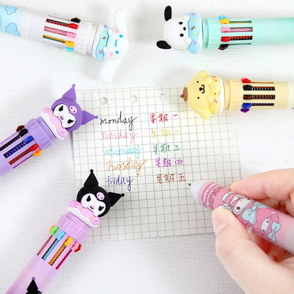 Sanrio Cartoon Ballpoint Pen 18/36pcs Kuromi Hello Kitty Cinnamoroll 10 Color 0.7 School Student Stationery Draw Wrirte Mark Pen